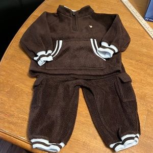 U. S. Polo Assn. Boys 24M Brown and White Fleece 2 Piece Set